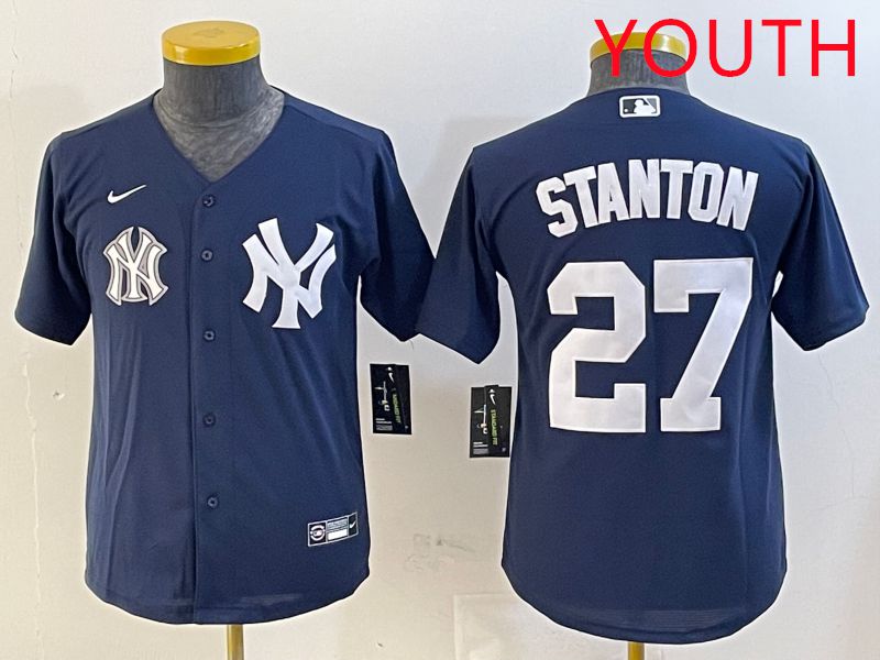 Youth New York Yankees #27 Stanton Blue Game 2025 Nike MLB Jersey style 6